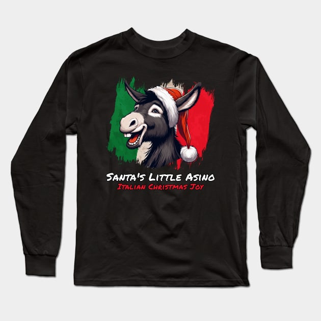 Santa's Little Asino l italian christmas donkey Long Sleeve T-Shirt by Veronica Blend